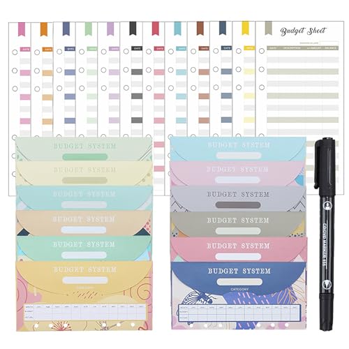 12pcs Budget Blatt Budget Nachfüllpapier 6-Löcher Stanzkosten Verfolgen Budgetblätter Mit 12 Umschlag Und Marker Stift von Qsvbeeqj