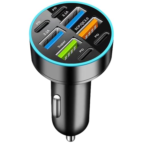 Qsvbeeqj Metallauto Ladegerät Mit Super+USB C Und USB A Port Reichen Schnittstellen Schnellladeadapter Für 12V-24V PKW LKWs von Qsvbeeqj
