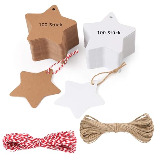 Geschenkanhänger Weihnachten Stern, 200 Stück Anhänger Kraftpapier Etiketten mit Jute-Schnur Herz Kraftpapier Anhänger Etiketten für Weihnachtsgeschenke Dekoration und Hochzeit Geschenke zum Basteln Geschenkanhänger Weihnachten Stern, 200 Stück Anhänger Kraftpapier Etiketten mit Jute-Schnur Herz Kraftpapier Anhänger Etiketten für Weihnachtsgeschenke Dekoration und Hochzeit Geschenke zum Basteln von QttvbTna