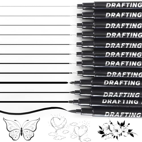 QttvbTna 12 Stück Fineliner Set Schwarz, Fineliner Schwarz Stifte Schwarze Filzstiften,Pigment Liner Set, Wasserfest für Anfänger Schreiben, Unterschrift, Illustration Design und Zeichnen von QttvbTna