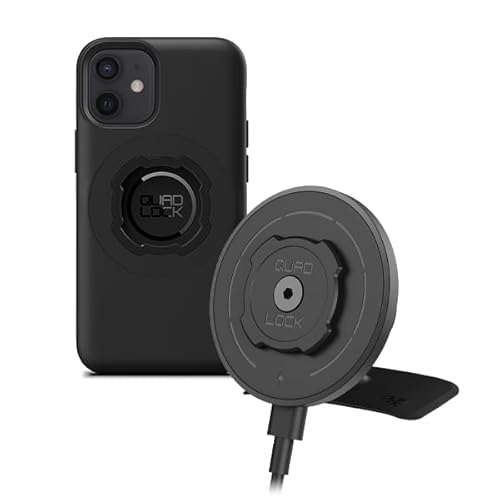 QUAD LOCK Klebehalterung fürs Auto-Armaturenbrett Handyhalterung mit MAG-Kabelloser Ladekopf V2 und MAG-Hülle für iPhone 12 Mini von QUAD LOCK