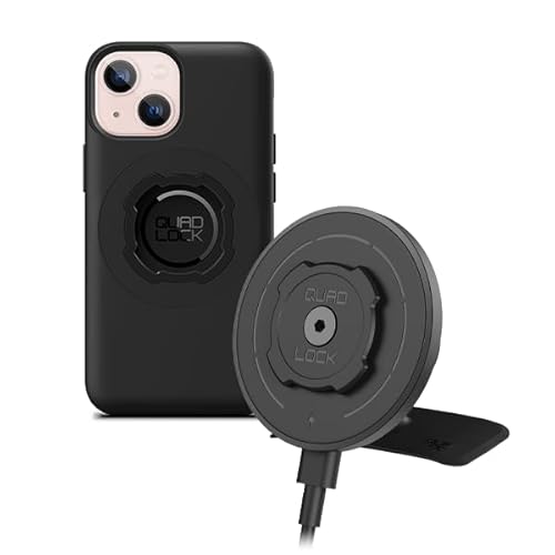 QUAD LOCK Klebehalterung fürs Auto-Armaturenbrett Handyhalterung mit MAG-Kabelloser Ladekopf V2 und MAG-Hülle für iPhone 13 Mini von QUAD LOCK
