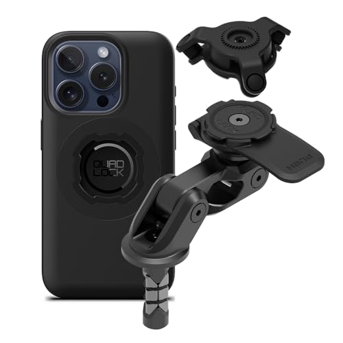 QUAD LOCK Gabelschaft-Handyhalterung für Motorrad PRO mit Vibrationsdämpfer und MAG Hülle für iPhone 15 Pro von QUAD LOCK
