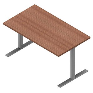 Quadrifoglio Schreibtisch nussbaum canaletto rechteckig, C-Fuß-Gestell silber 140,0 x 80,0 cm von Quadrifoglio