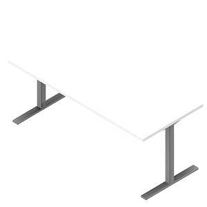 Quadrifoglio Schreibtisch weiß rechteckig, C-Fuß-Gestell silber 180,0 x 80,0 cm von Quadrifoglio