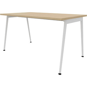 Quadrifoglio X3 Schreibtisch eiche rechteckig, 4-Fuß-Gestell weiß 140,0 x 80,0 cm von Quadrifoglio