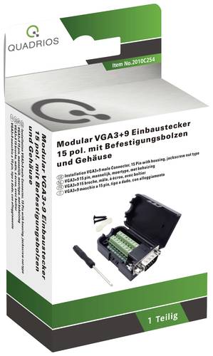 Quadrios 2010C254 VGA-Steckverbinder Stecker, gerade Polzahl (num): 15 Schwarz 1 Set von Quadrios