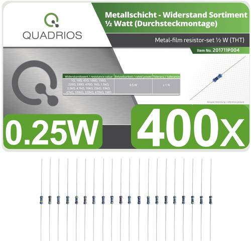 Quadrios 201711P004 201711P004 Metallschicht-Widerstand Sortiment axial bedrahtet 0.5W 1% 400St. Quadrios 201711P004 201711P004 Metallschicht-Widerstand Sortiment axial bedrahtet 0.5W 1% 400St. von Quadrios