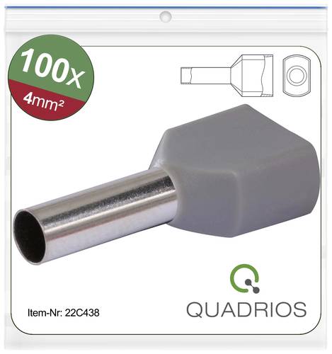 Quadrios 22C438 Zwillings-Aderendhülse 4mm² Teilisoliert Grau 1 Set von Quadrios