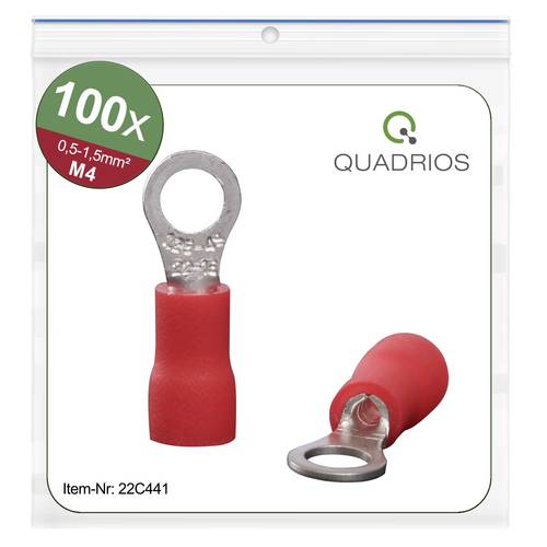 Quadrios 22C441 Ringkabelschuh Querschnitt (max.)=1.5mm² Loch-Ø=4.3mm Teilisoliert Rot 1 Set von Quadrios