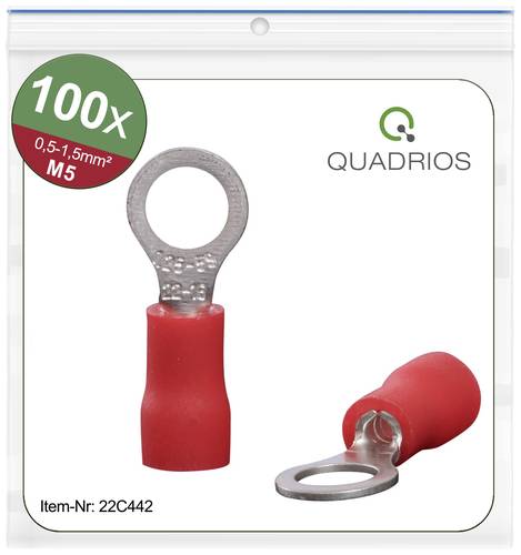 Quadrios 22C442 Ringkabelschuh Querschnitt (max.)=1.5mm² Loch-Ø=5.3mm Teilisoliert Rot 1 Set von Quadrios