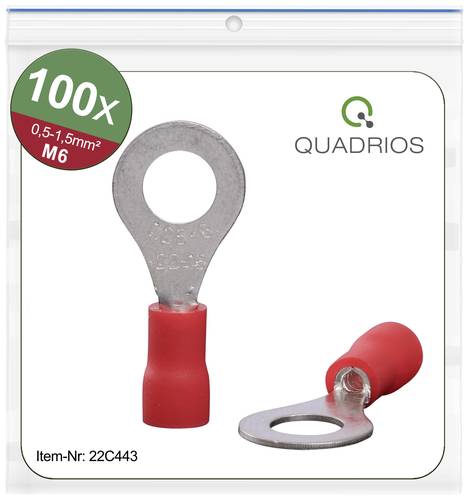 Quadrios 22C443 Ringkabelschuh Querschnitt (max.)=1.5mm² Loch-Ø=6.5mm Teilisoliert Rot 1 Set von Quadrios