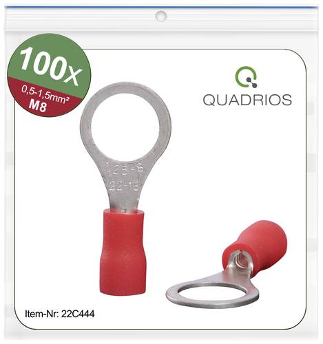 Quadrios 22C444 Ringkabelschuh Querschnitt (max.)=1.5mm² Loch-Ø=8.5mm Teilisoliert Rot 1 Set von Quadrios