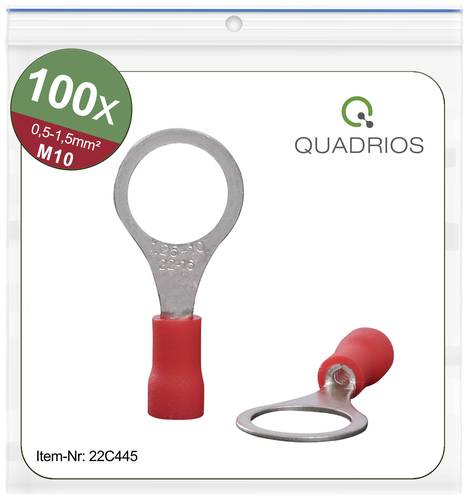 Quadrios 22C445 Ringkabelschuh Querschnitt (max.)=1.5mm² Loch-Ø=10.5mm Teilisoliert Rot 1 Set von Quadrios