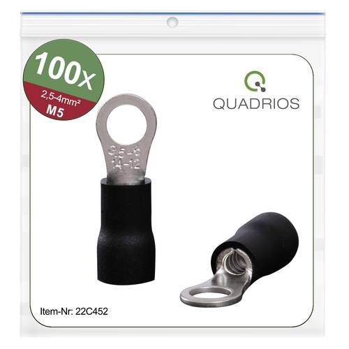 Quadrios 22C452 Ringkabelschuh Querschnitt (max.)=4.0mm² Loch-Ø=5.3mm Teilisoliert Schwarz 1 Set von Quadrios