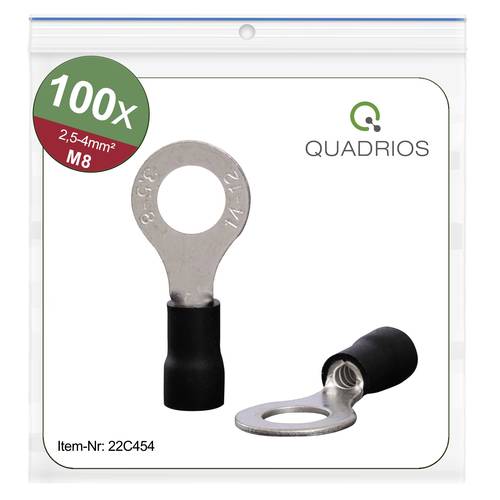 Quadrios 22C454 Ringkabelschuh Querschnitt (max.)=4.0mm² Loch-Ø=8.5mm Teilisoliert Schwarz 1 Set von Quadrios