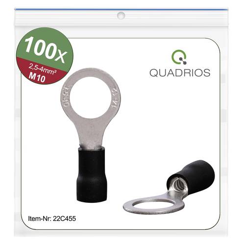 Quadrios 22C455 Ringkabelschuh Querschnitt (max.)=4.0mm² Loch-Ø=10.5mm Teilisoliert Schwarz 1 Set von Quadrios