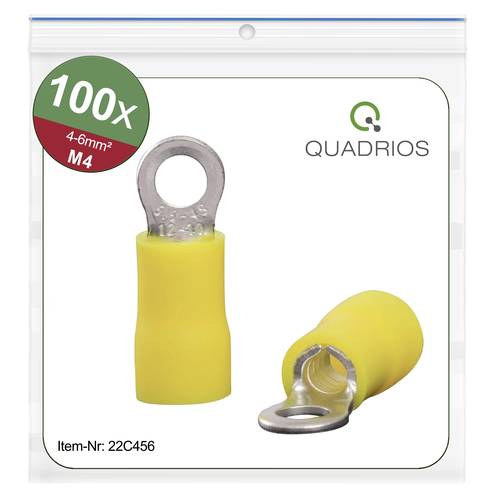 Quadrios 22C456 Ringkabelschuh Querschnitt (max.)=6.0mm² Loch-Ø=4.3mm Teilisoliert Gelb 1 Set von Quadrios