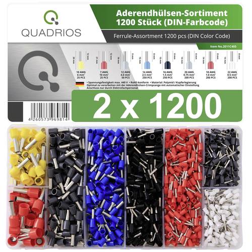 Quadrios 22C470 Aderendhülsen-Sortiment Teilisoliert Weiß, Grau, Rot, Schwarz, Blau, Gelb 2400St. von Quadrios
