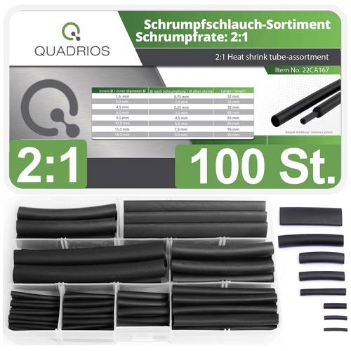 Quadrios 22CA167 Schrumpfschlauchsortiment Schwarz Schrumpfrate:2:1 1 Set von Quadrios