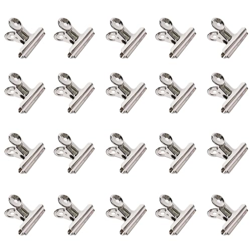 Qualsen Klammern Metall 22MM Silbrig Klammern Für Tüten Bulldogge Büroklammern Metallklammern Klemmen Für Etiketten Bilder Dokumente Fotos (20PACK) von Qualsen