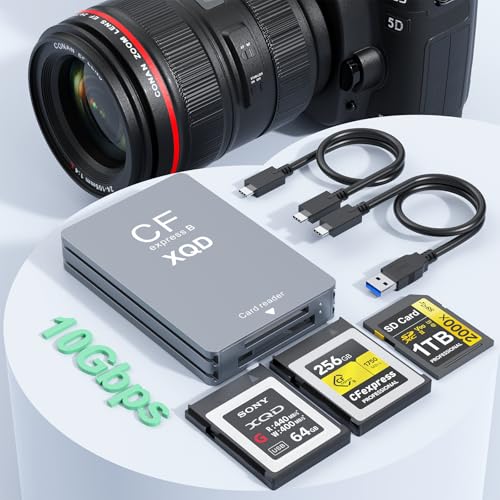 3-in-1 CFexpress Typ B/XQD/SD Kartenleser, Dual-Slot USB 3.2 (10 Gbit/s), CFexpress Typ B Kartenleser, Adapter, kompatibel mit Sony G/M Serie, Lexar, CF Express Typ B, für Windows/Mac OS/Linux von Quanlex