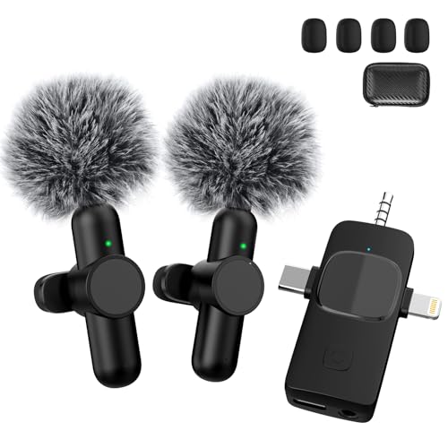 Kabelloses Lavalier-Mikrofon für iPhone/Android-Handy/Kamera/Laptop, Plug-Play, kabelloses Mikrofon mit Lightning/USB-C/3,5-mm-Stecker, Ansteckmikrofon für Videoaufnahmen/TikTok/YouTube/Vlog (2 Kabelloses Lavalier-Mikrofon für iPhone/Android-Handy/Kamera/Laptop, Plug-Play, kabelloses Mikrofon mit Lightning/USB-C/3,5-mm-Stecker, Ansteckmikrofon für Videoaufnahmen/TikTok/YouTube/Vlog (2 von Quanlex