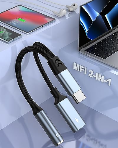 USB C Kopfhörer Adapter und Laden, USB C zu 3.5mm Klinke Aux Audio Adapter [2 in 1] Type C auf 3.5mm Klinke Schnellladung Geflochtenes Kabel Konverter für Samsung S22/S20+/Note 20,Huawei Mate40/30/P40 von Quanlex