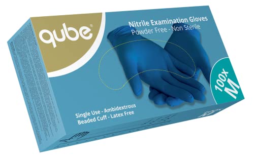 Qube - 10 Packungen Nitril-Untersuchungshandschuhe, puderfrei – Mehrzweck-Handschuhe – Einweghandschuhe – Nitril-Handschuhe – ohne Latex – Karton mit 1000 Handschuhen – Größe M von Qube