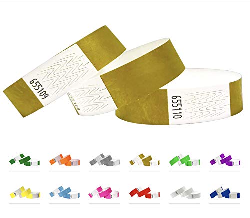 1000 Eintrittsbänder aus Tyvek - Party Einlassbänder, Securebänder, Festival Armbänder, Kontrollbänder für dein Event (Gold, 1000 Pack) von Qubiband