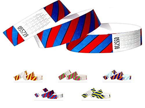 Eintrittsbänder aus Tyvek, Gestreift, Party Einlassbänder, Securebänder, Festival Armbänder, Kontrollbänder für dein Event (Blue-Red, 1000 Pack) von Qubiband