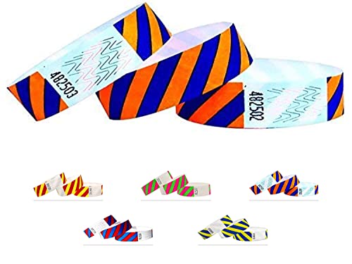 Eintrittsbänder aus Tyvek, Gestreift, Party Einlassbänder, Securebänder, Festival Armbänder, Kontrollbänder für dein Event (Orange-Blue, 1000 Pack) von Qubiband