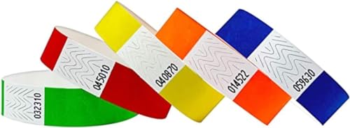 Tyvek Identifikationsarmbänder 19 mm, 10.000 Stück, Event-Armbänder (2000 Rot/Grün/Blau/Orange/Gelb) von Qubiband