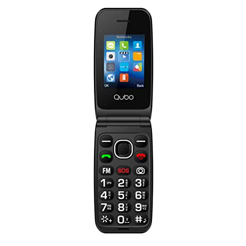 Qubo Global NEONW Mobiltelefon mit Deckel für Senioren | große Tasten | SOS-Taste | 2,4 Zoll Display | Schneller Anruf | Radio | 800 mAh Akku | Typ C Ladegerät | Dual SIM von Qubo