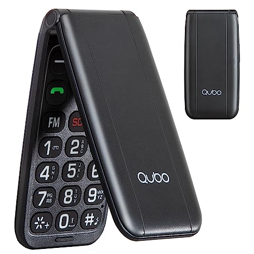 Qubo Flip GSM Seniorenhandy Klapphandy Ohne Vertrag Handy große Tasten Mobiltelefon für Senioren Display 2,4 Zoll, SOS-Funktion, Unterstützung Dual-SIM,Schnellanruf, FM-Radio,Taschenlampe, Schwarz von Qubo