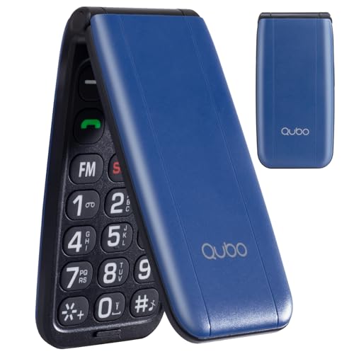 Qubo Flip Phone Seniorenhandy Klapphandy Ohne Vertrag Handy große Tasten Mobiltelefon für Senioren Display 2,4 Zoll, SOS-Funktion, Unterstützung Dual-SIM,Schnellanruf, FM-Radio,Taschenlampe, Blau von Qubo