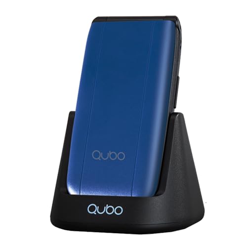 Qubo Flip Telefon für Senioren GSM Handy für Senioren, Display 2,4 Zoll, hohe Lautstärke, SOS-Funktion, Unterstützung Dual-SIM, Schnellanruf, FM-Radio, Taschenlampe, Ladestation, Blau von Qubo