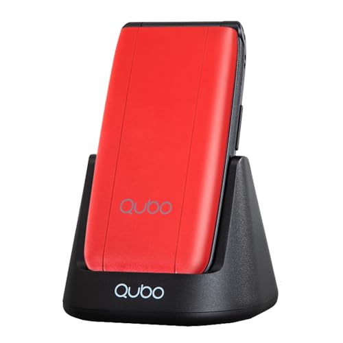 Qubo Flip Telefon für Senioren GSM Handy für Senioren, Display 2,4 Zoll, hohe Lautstärke, SOS-Funktion, Unterstützung Dual-SIM, Schnellanruf, FM-Radio, Taschenlampe, Ladestation, Rot von Qubo