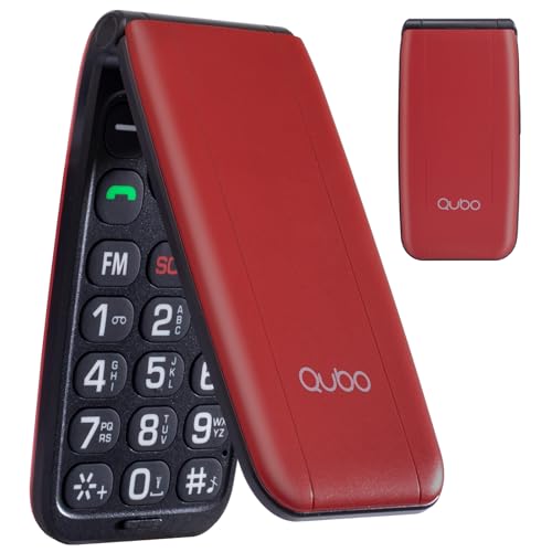 Qubo Seniorenhandy Klapphandy Ohne Vertrag Handy große Tasten Mobiltelefon für Senioren Display 2,4 Zoll, SOS-Funktion, Unterstützung Dual-SIM,Schnellanruf, FM-Radio,Taschenlampe, Rot von Qubo