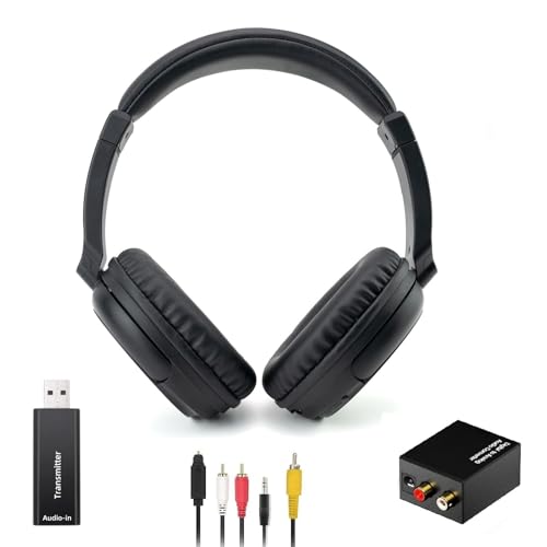Kabelloses TV-Kopfhörer mit USB Transmitter für Senioren, Bluetooth5.3 Über-Ohr Headset, 30 Stunden Akku, Einziehbarer Kopfbügel TV-Headset, Unterstützung Koaxiale Optische RCA USB Audio Ausgang von Queemie