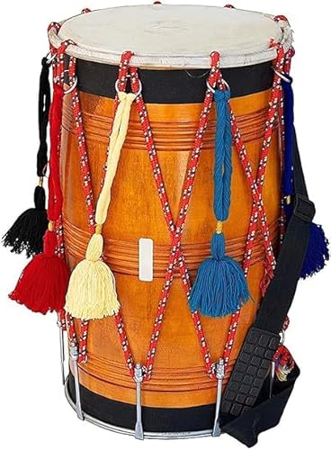 Queen Brass Bhangra Dhol Drum Orange Mangoholz Straight Punjabi Dhol mit gepolsterter Tasche Nylongurt Schlägel für Festivals Aufführungen Übung von Queen Brass