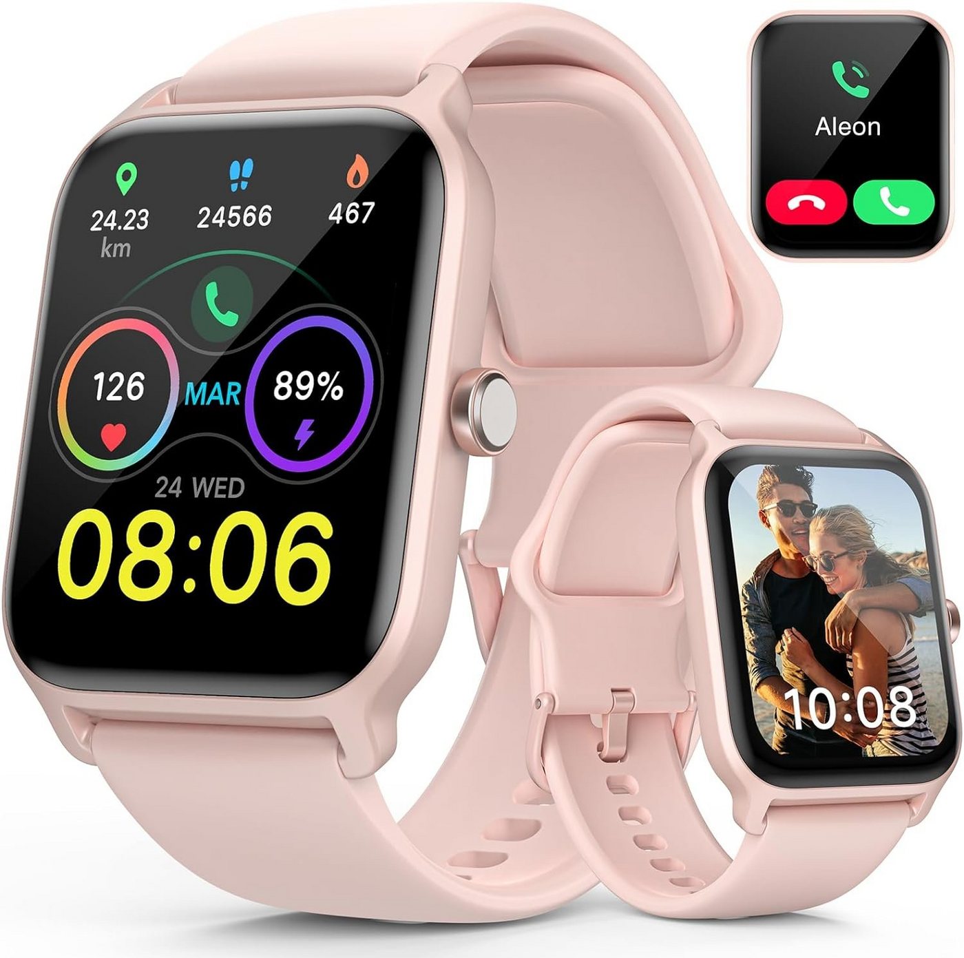 Quican Smartwatch (1,85 Zoll, Android iOS), Damen mit Telefonfunktion SPO2 sportuhr damen Schlaf -Tracker Alexa von Quican