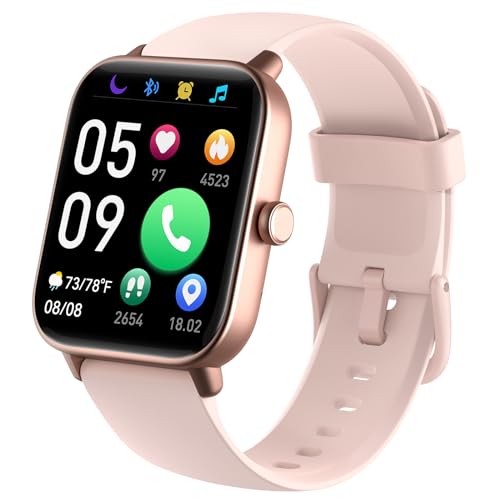 Smartwatch Damen Herren mit Telefon Herzfrequenz Bluetooth-Uhren Damen Watch Fitness Tracker mit Schlafmonitor Pulsmesser- Sportuhr Wasserdicht mit Schrittzähler-Armbanduhr für iOS Android(Rosa) von Quican