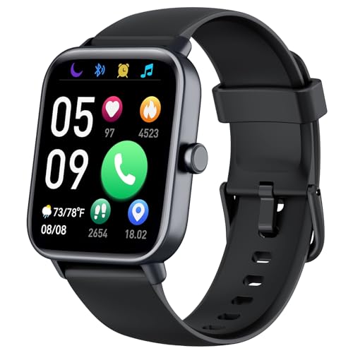 Smartwatch Herren Damen mit Telefon-Uhren Herren Watch Fitness Tracker mit Herzfrequenz Bluetooth Schlafmonitor Pulsmesser- Sportuhr Wasserdicht mit Schrittzähler-Armbanduhr für iOS Android(Schwarz) von Quican
