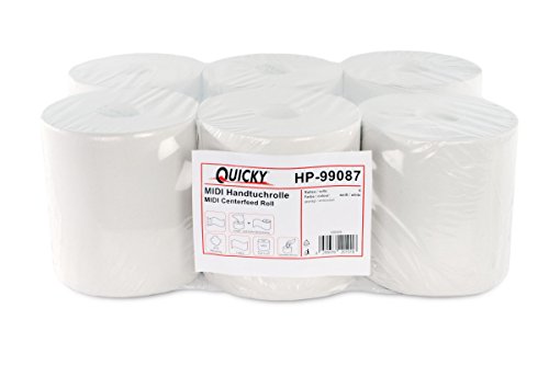 Quicky Handtuchrolle, Innenabwicklung 20 cm, 1 lagig, Recycling weiß, 1er Pack (1 x 6 Stück) von Quicky