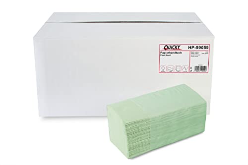 Quicky Papierhandtuch, ZZ-Falz, 25 x 23 cm, 2lag, Recycling - grün, 4000 Blatt, 1er Pack (1 x 1 Stück) von Quicky