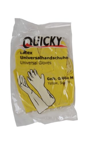 Quicky Universalhandschuhe aus Latex, Größe M, gelb, innen leicht Baumwollbeflockt, 144er Pack (144 x 1 Paar) von Quicky