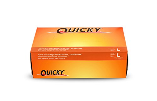 Quicky Vinyl-Einweghandschuhe, ungepudert, Größe L, weiß AQL 1.5, 10er Pack (10 x 100 Stück) von Quicky