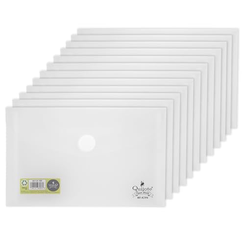 Quijote Paper World Packung mit 12 transparenten Kunststoffumschlägen, Packung mit Ordnern aus Kunststoff, Klettverschluss, zum Archivieren, Sortieren und Tragen für Schule, Büro oder Universität, 15 Quijote Paper World Packung mit 12 transparenten Kunststoffumschlägen, Packung mit Ordnern aus Kunststoff, Klettverschluss, zum Archivieren, Sortieren und Tragen für Schule, Büro oder Universität, 15 von Quijote Paper World