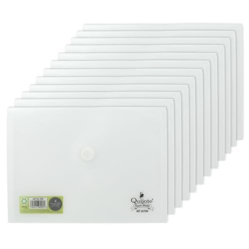 Quijote Paper World Packung mit 12 transparenten Kunststoffumschlägen, Packung mit Ordnern aus Kunststoff, Klettverschluss, zum Archivieren, Sortieren und Tragen für Schule, Büro oder Universität, 25 Quijote Paper World Packung mit 12 transparenten Kunststoffumschlägen, Packung mit Ordnern aus Kunststoff, Klettverschluss, zum Archivieren, Sortieren und Tragen für Schule, Büro oder Universität, 25 von Quijote Paper World
